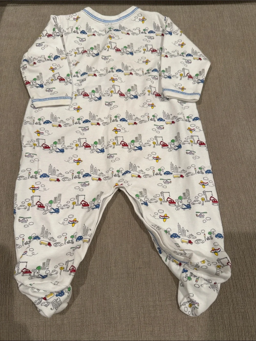 Kissy Kissy White Footed One-Piece with Red, Blue, Yellow and Green Car Print